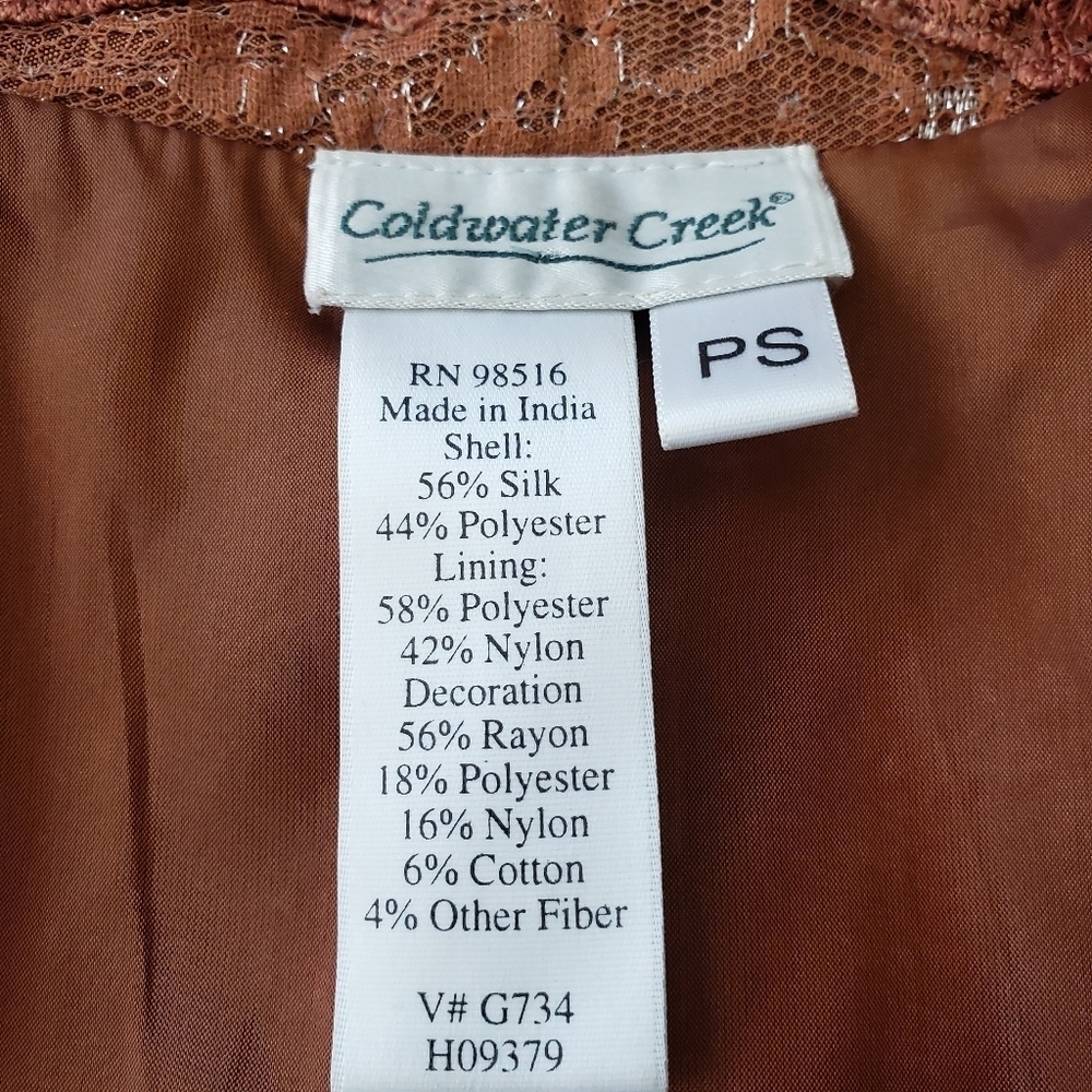 Coldwater Creek Bronze Lace & Bead Silk Blend Ornate Shimmering Jacket Size SP - Picture 4 of 9